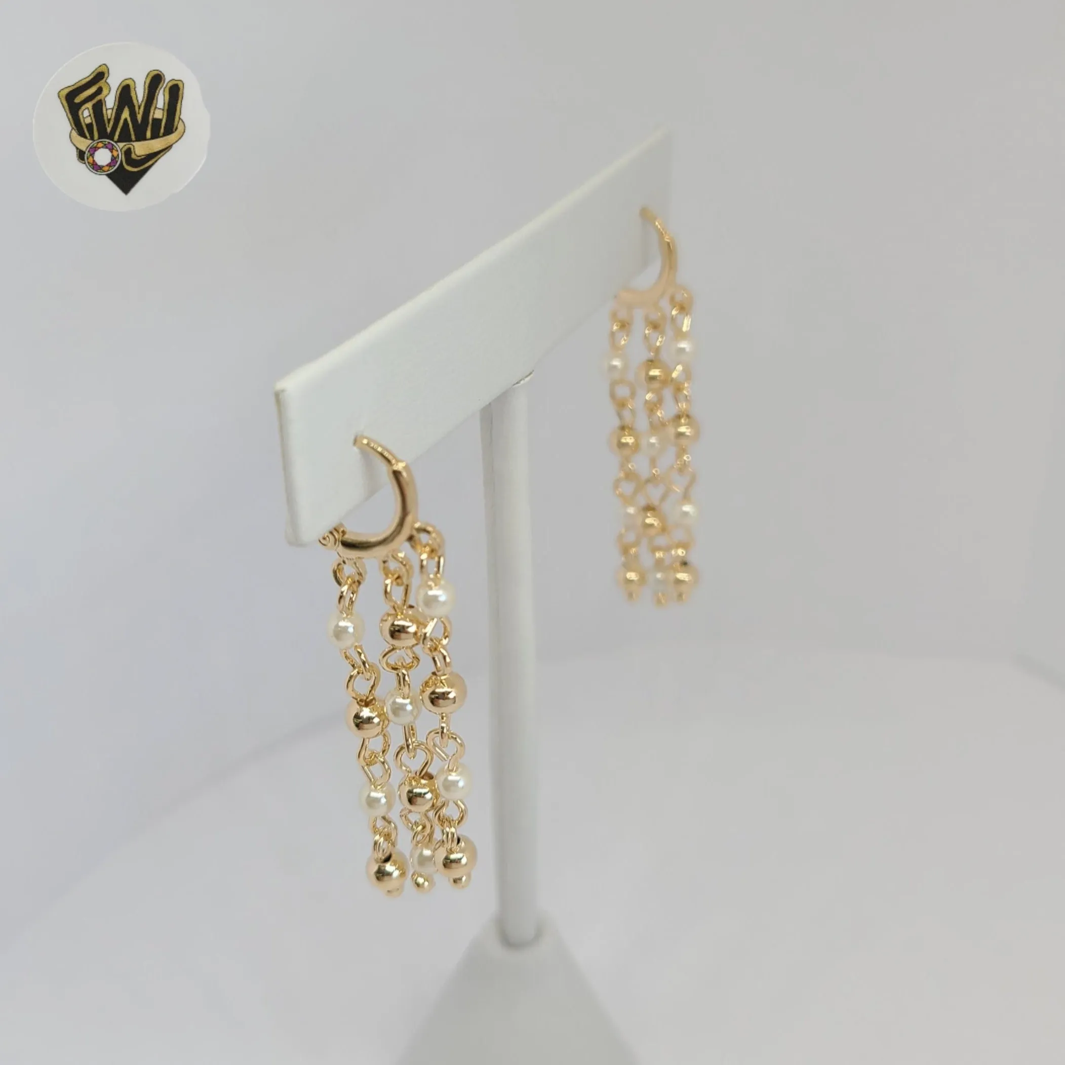 (1-1218-4) Gold Laminate - Dangling Pearls Hoops - BGF