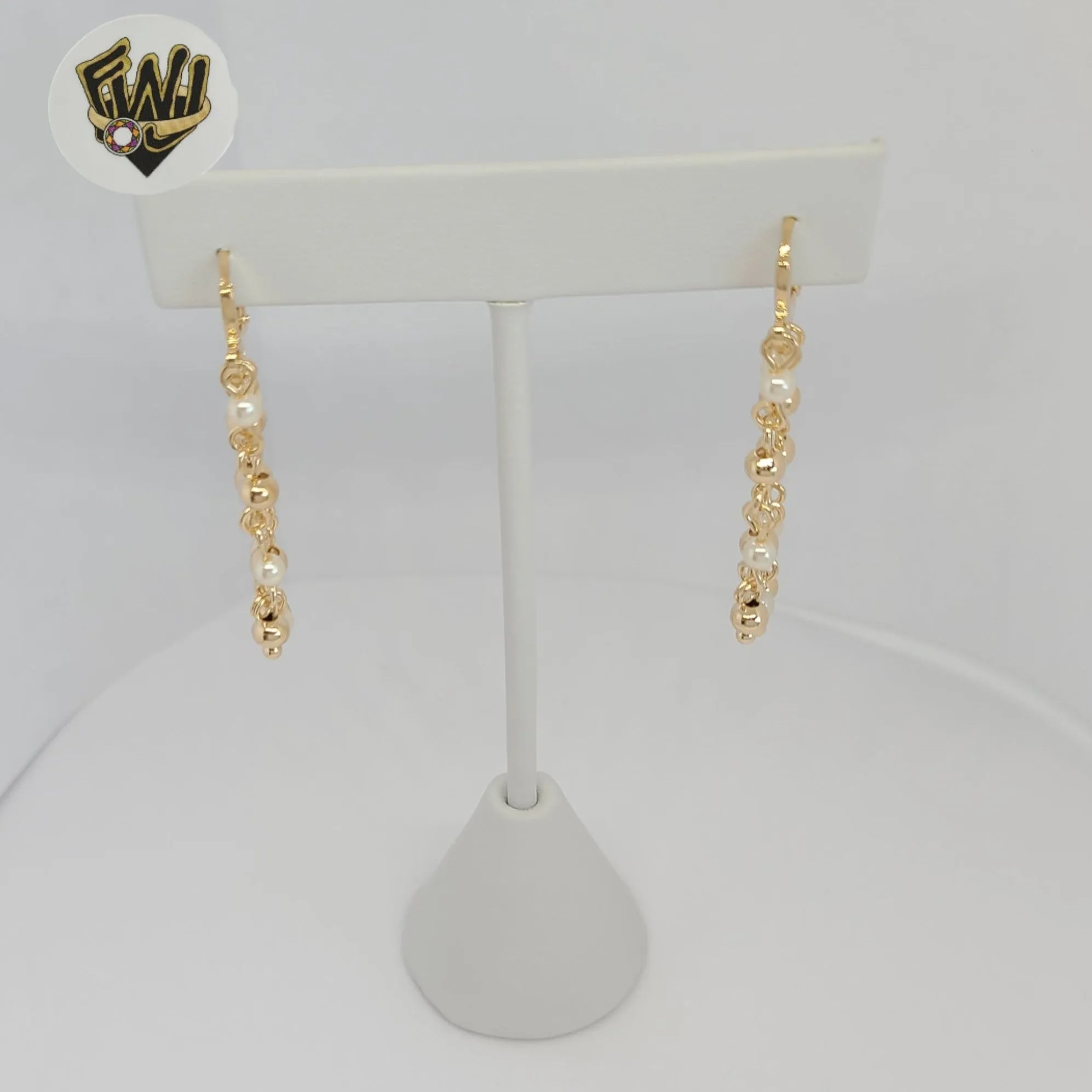 (1-1218-4) Gold Laminate - Dangling Pearls Hoops - BGF