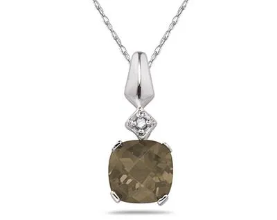 1 Carat Smokey Quartz & Diamond Pendant In 10K White Gold