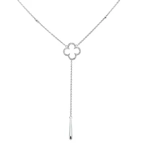 .10ct 14kt White Gold Diamond Clover Lariat Drop Pendant Necklace 18"