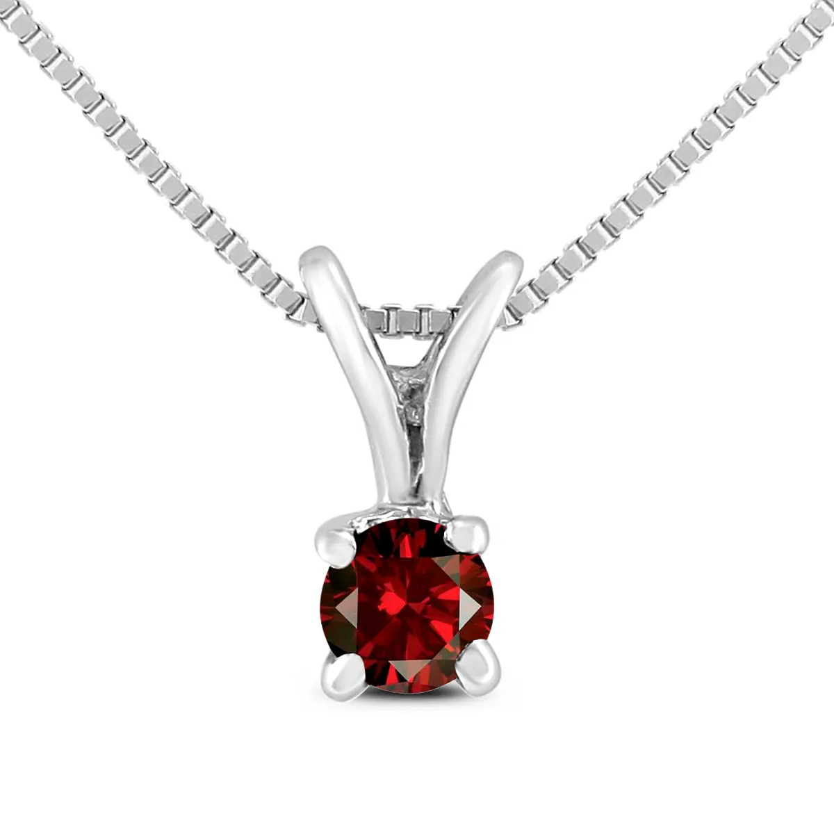 1/10 Carat Genuine Red Diamond Solitaire Pendant In .925 Sterling Silver