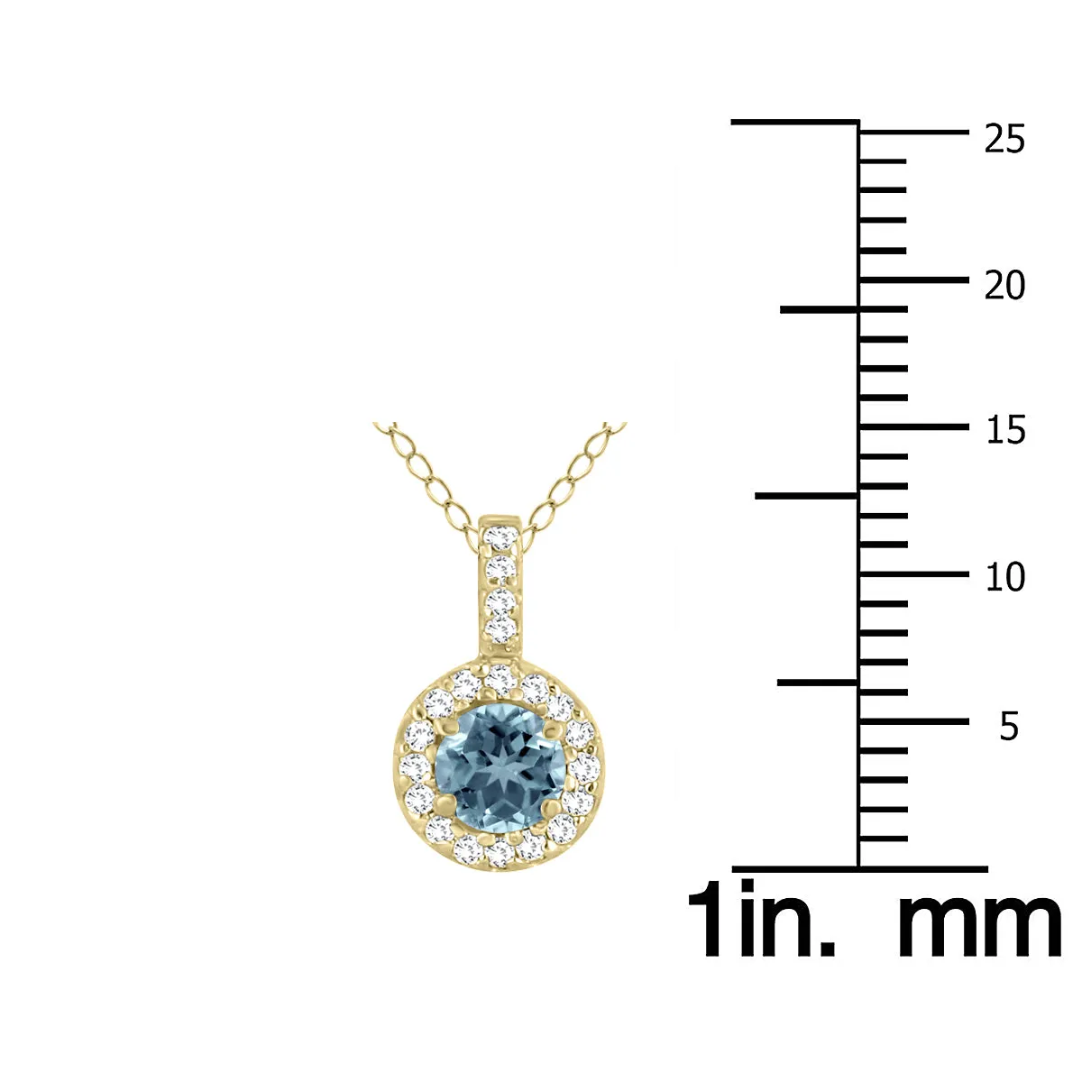 1/2 Carat Tw Halo Aquamarine And Diamond Pendant In 10K Yellow Gold