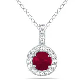 1/2 Carat Tw Halo Ruby And Diamond Pendant In 10K White Gold