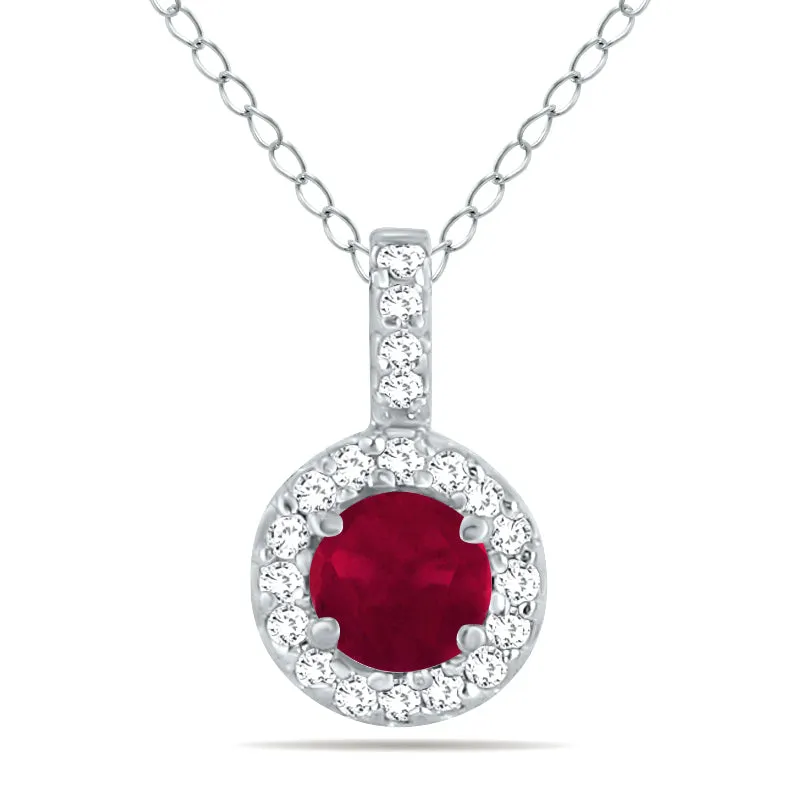 1/2 Carat Tw Halo Ruby And Diamond Pendant In 10K White Gold