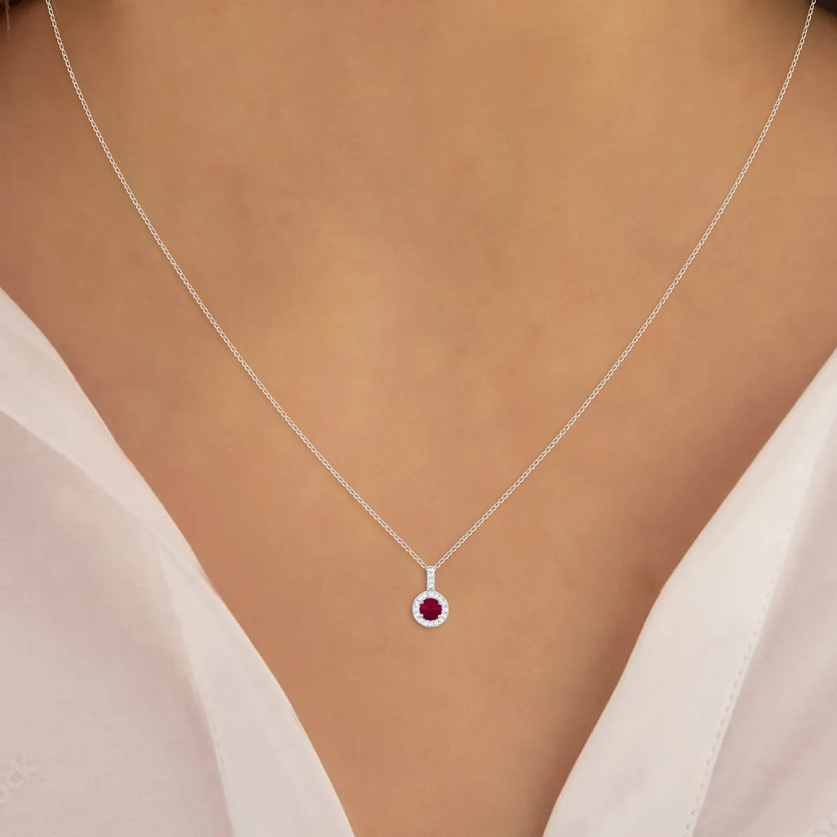 1/2 Carat Tw Halo Ruby And Diamond Pendant In 10K White Gold