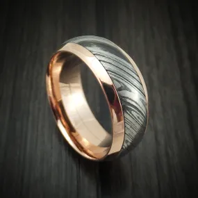 14K Gold Men's Ring with Kuro Damascus Steel Inlay Custom Made Band