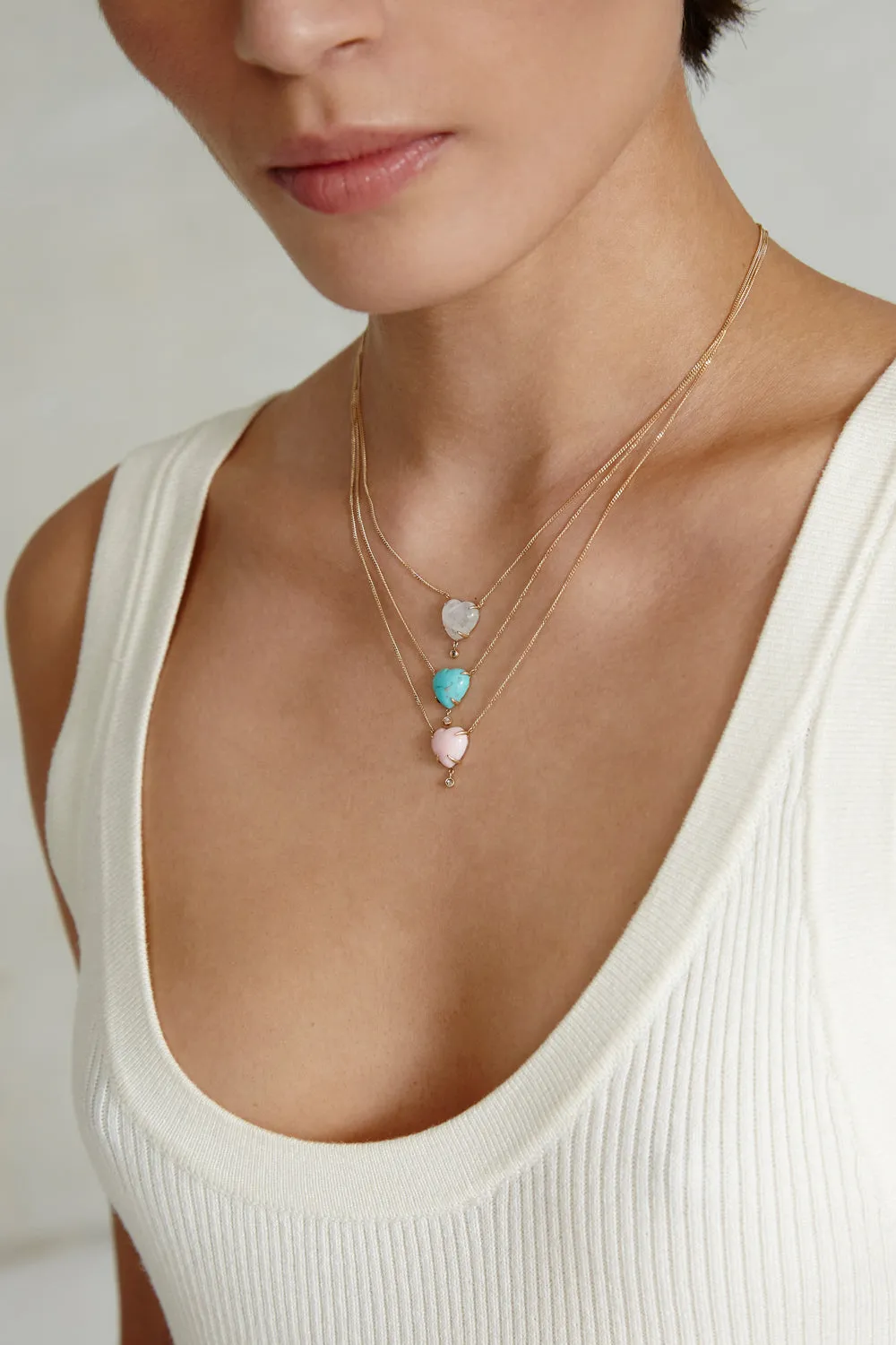 14k Heart Necklace Moonstone