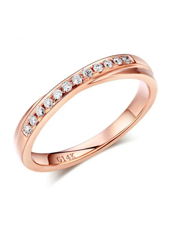 14K Rose Gold Women Wedding Band Ring 0.14 Ct Diamonds