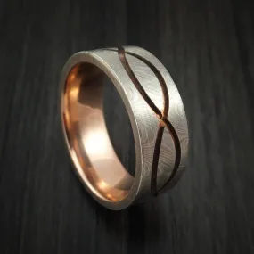 14k White Gold and Silver Mokume Gane Infinity Men's Ring with Rose Gold Sleeve Custom Made Band