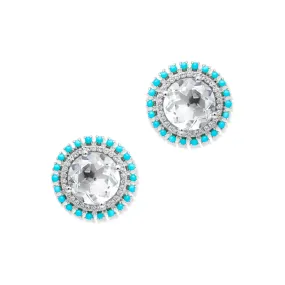 14KT White Gold Topaz Turquoise Diamond Kai Stud Earrings