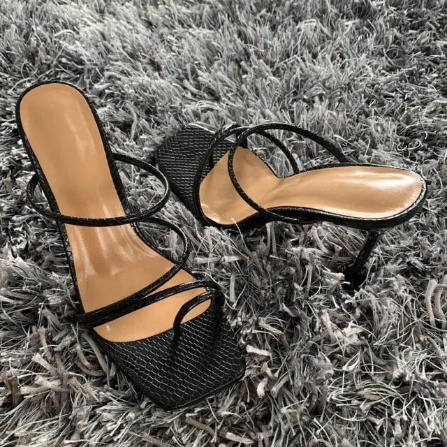 2022 Summer Pumps Sexy snake print Slippers Sandals Shoes Women Thin High Heels Square Toe Sandal Lady Pump Shoes Mules