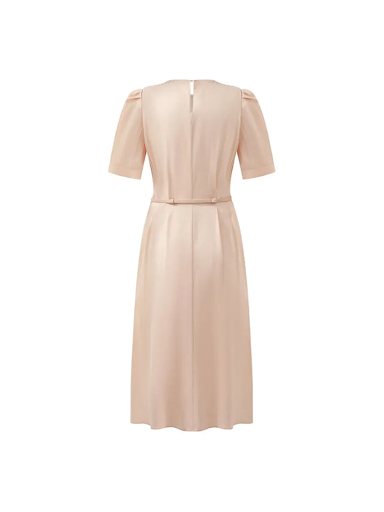 22 Momme Mulberry Silk Women Midi Dress With Leather Belt