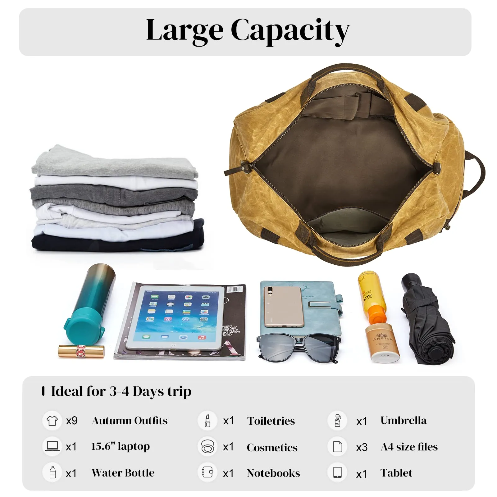 40L Waxed Canvas Waterproof Backpack Duffel Bags