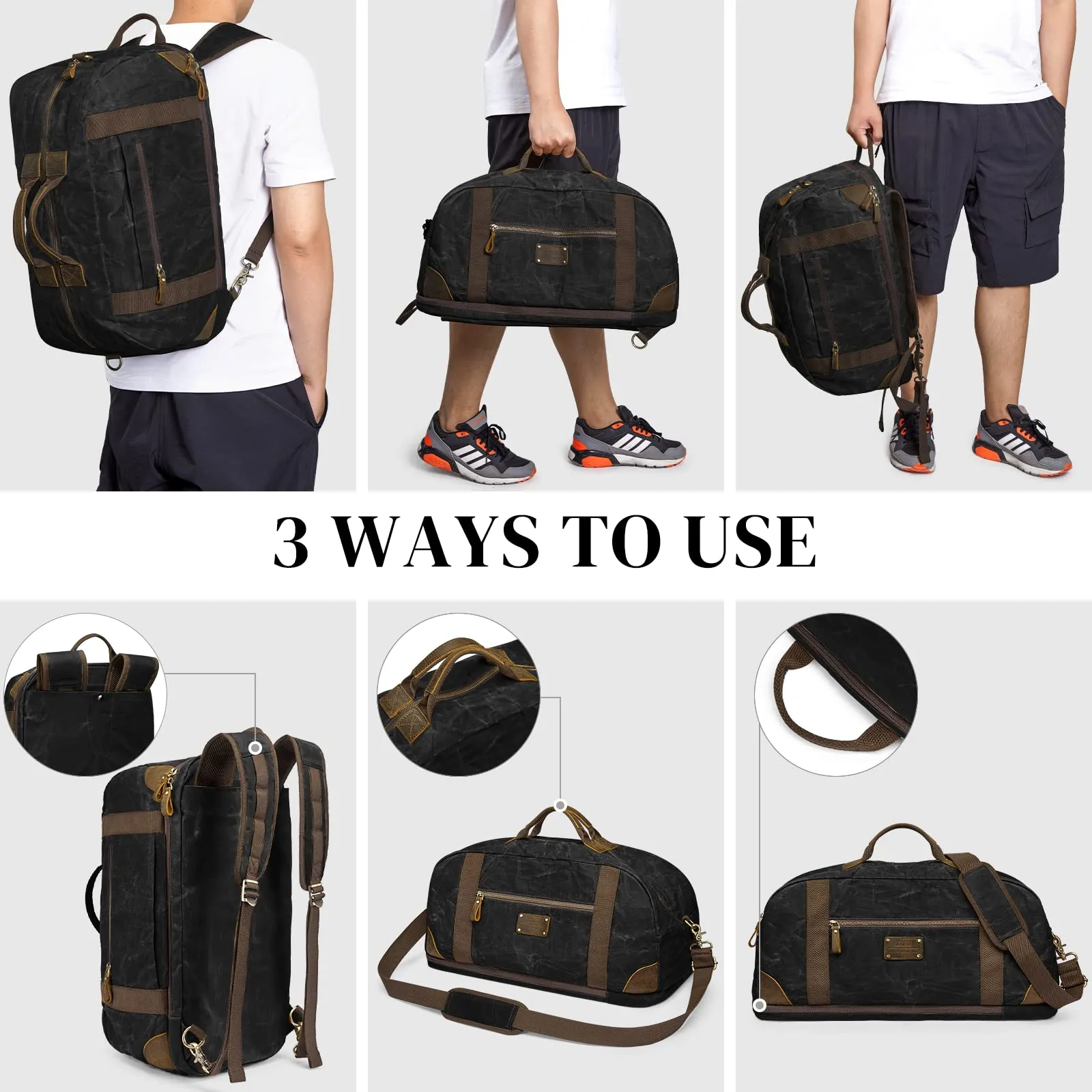 40L Waxed Canvas Waterproof Backpack Duffel Bags