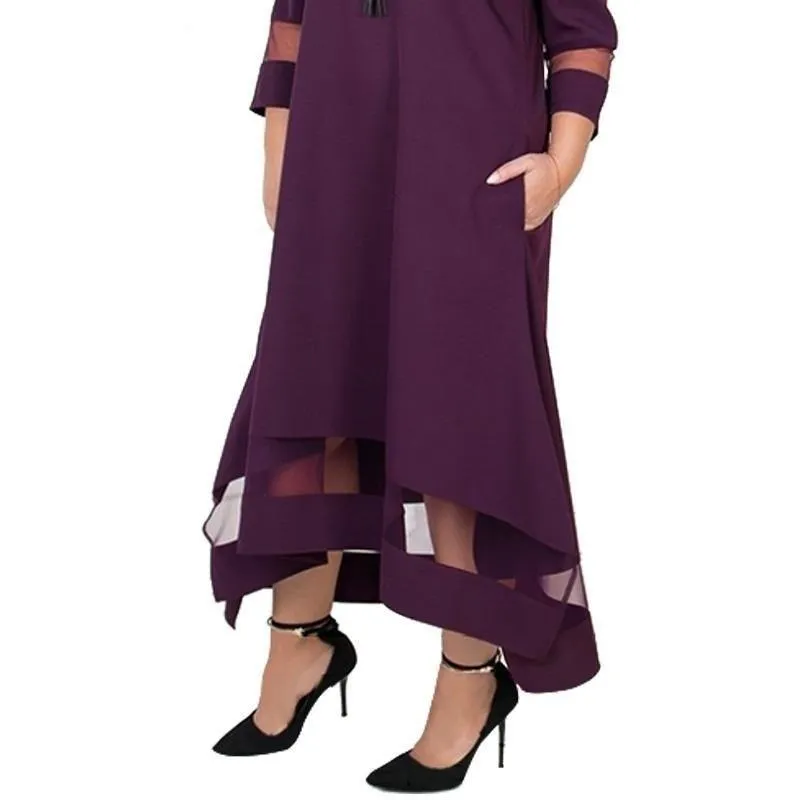 5XL 6XL Plus Size Women's Winter A-LineMesh Long Maxi Evening Dress