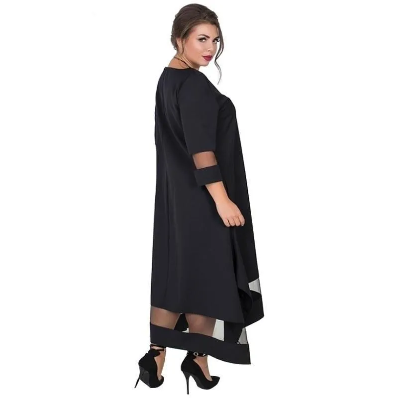 5XL 6XL Plus Size Women's Winter A-LineMesh Long Maxi Evening Dress