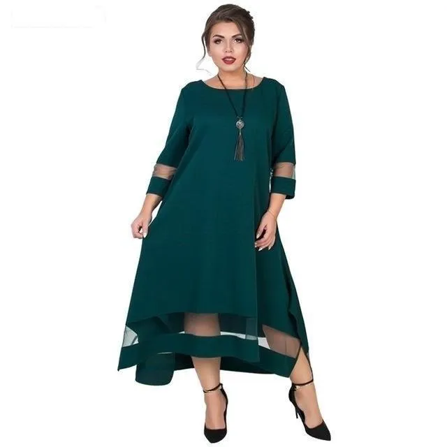 5XL 6XL Plus Size Women's Winter A-LineMesh Long Maxi Evening Dress