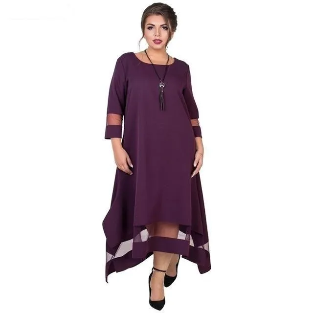 5XL 6XL Plus Size Women's Winter A-LineMesh Long Maxi Evening Dress