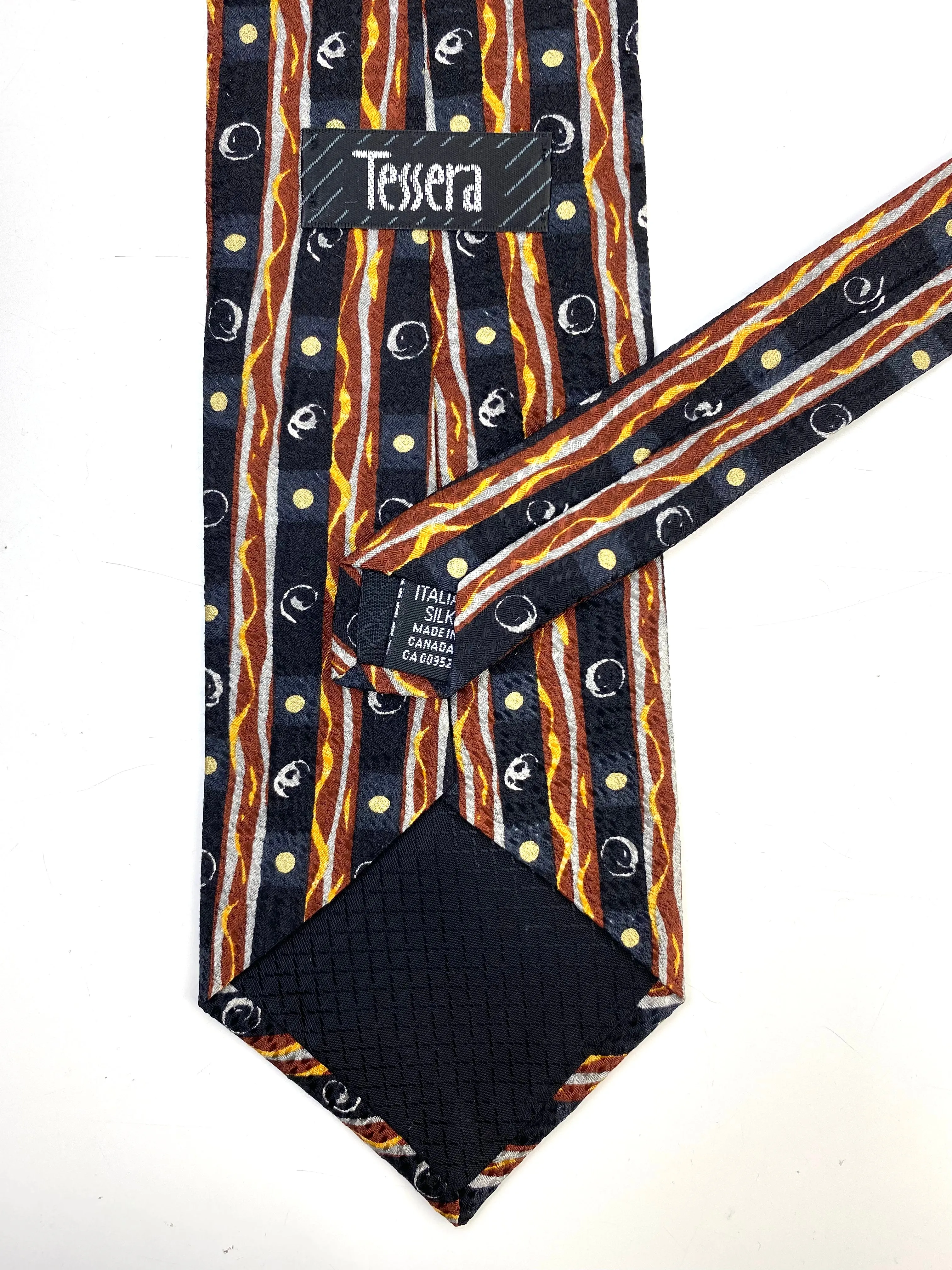 90s Deadstock Silk Necktie, Men's Vintage Black/ Brown Abstract Pattern Tie, NOS