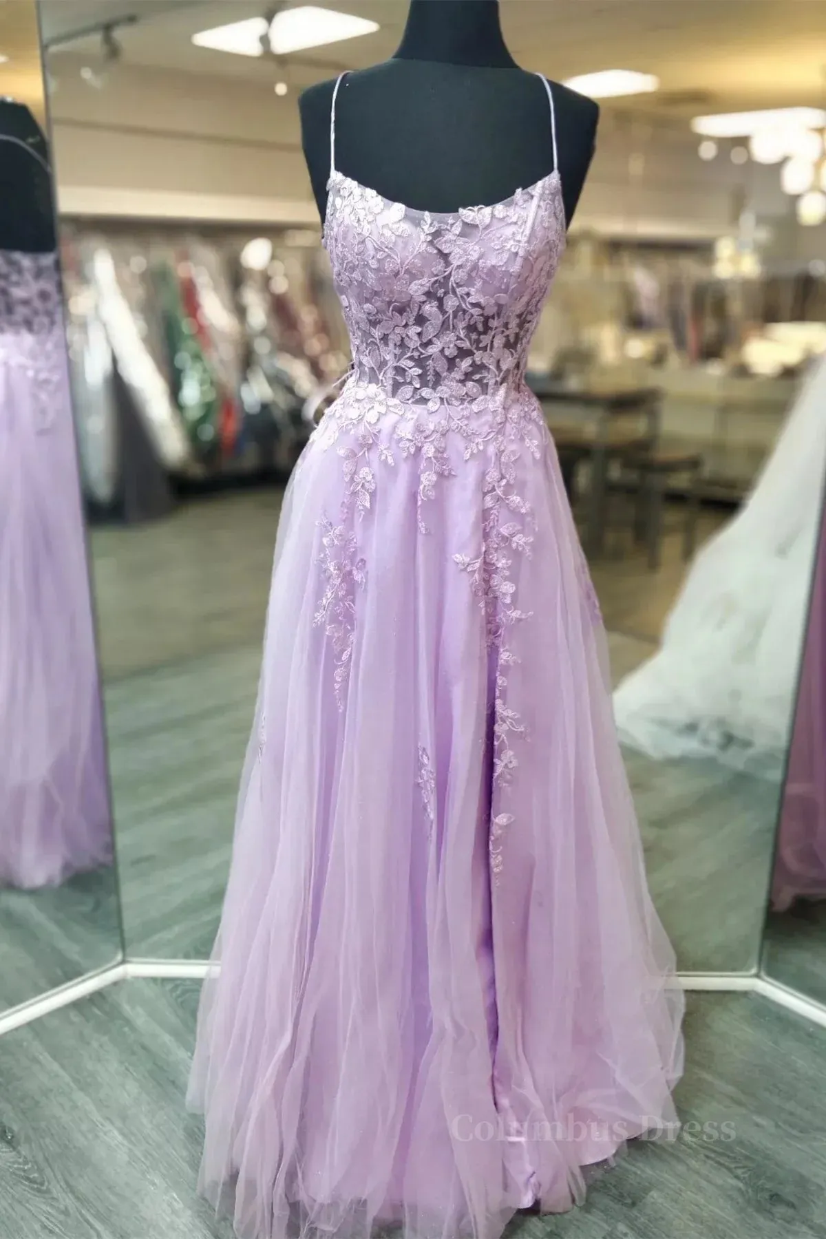 A Line Lavender Lace Long Prom Dress, Lilac Lace Formal Dress, Lavender Evening Dress