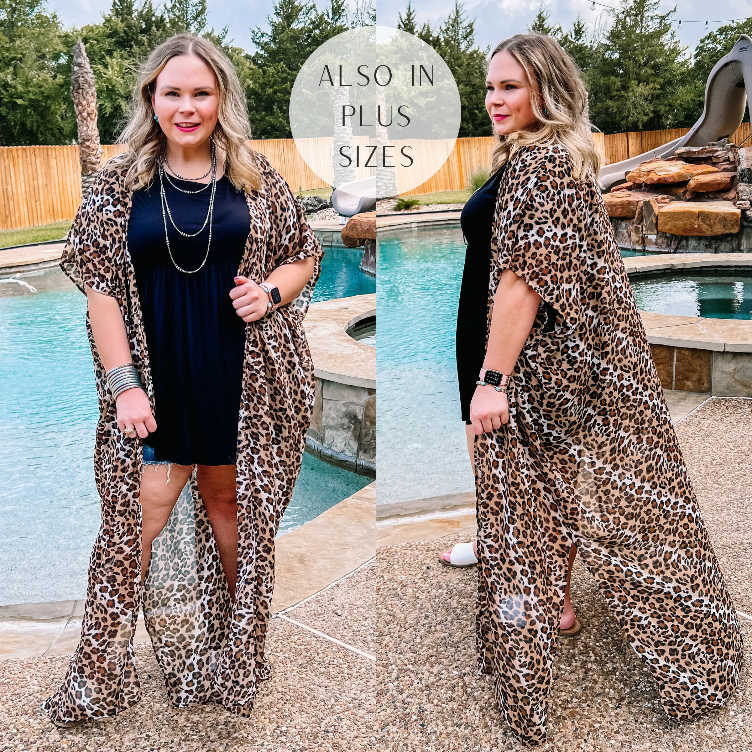 A Reason To Smile Leopard Print Short Sleeve Duster in Brown