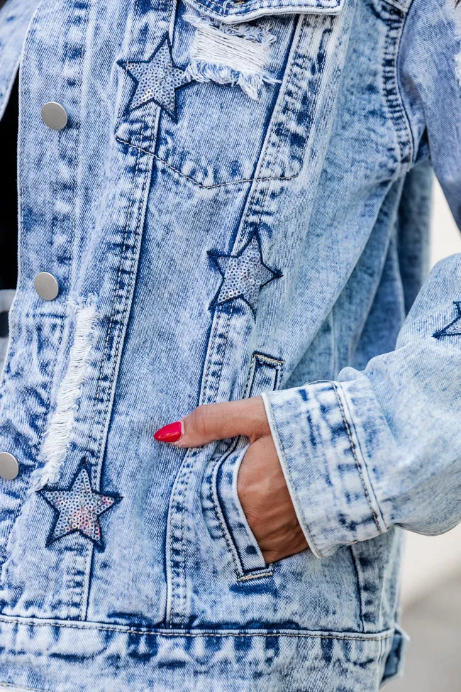 A Special Feeling Medium Wash Star Patch Denim Jacket FINAL SALE