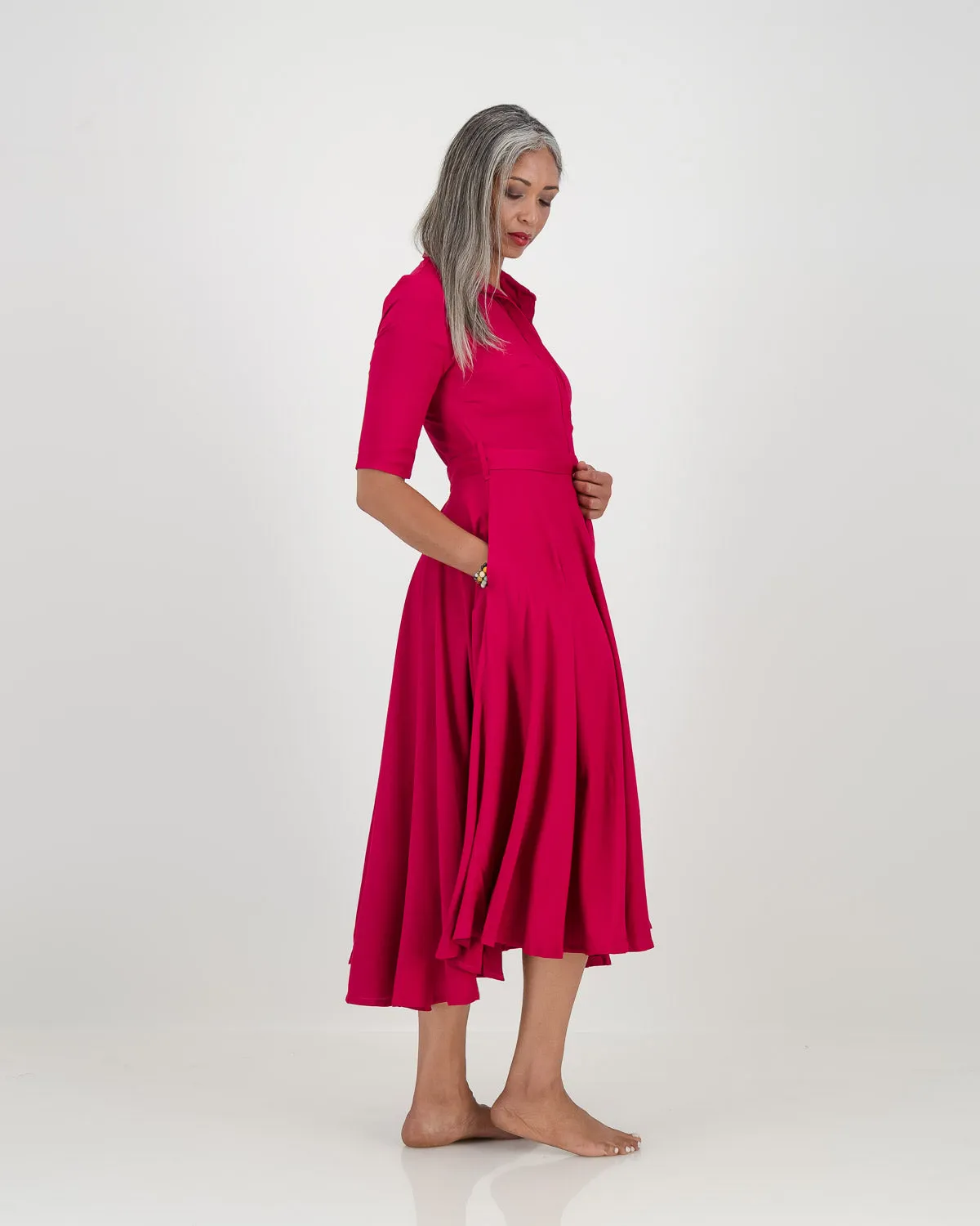 abigail dress with sleeve - cerise