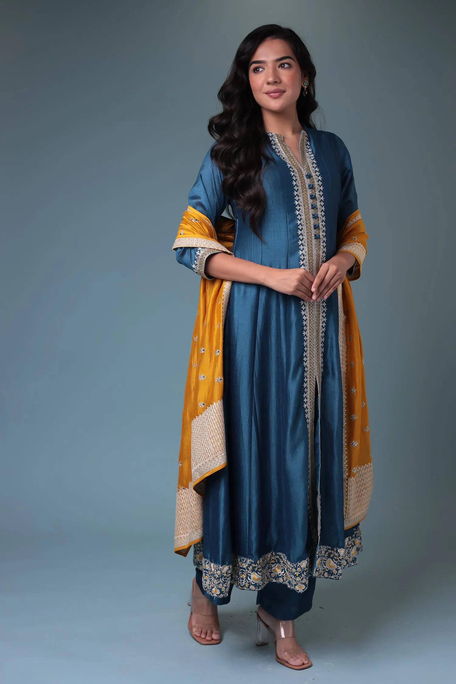 Anarkali Chinon Suit with Embroidered Dupatta