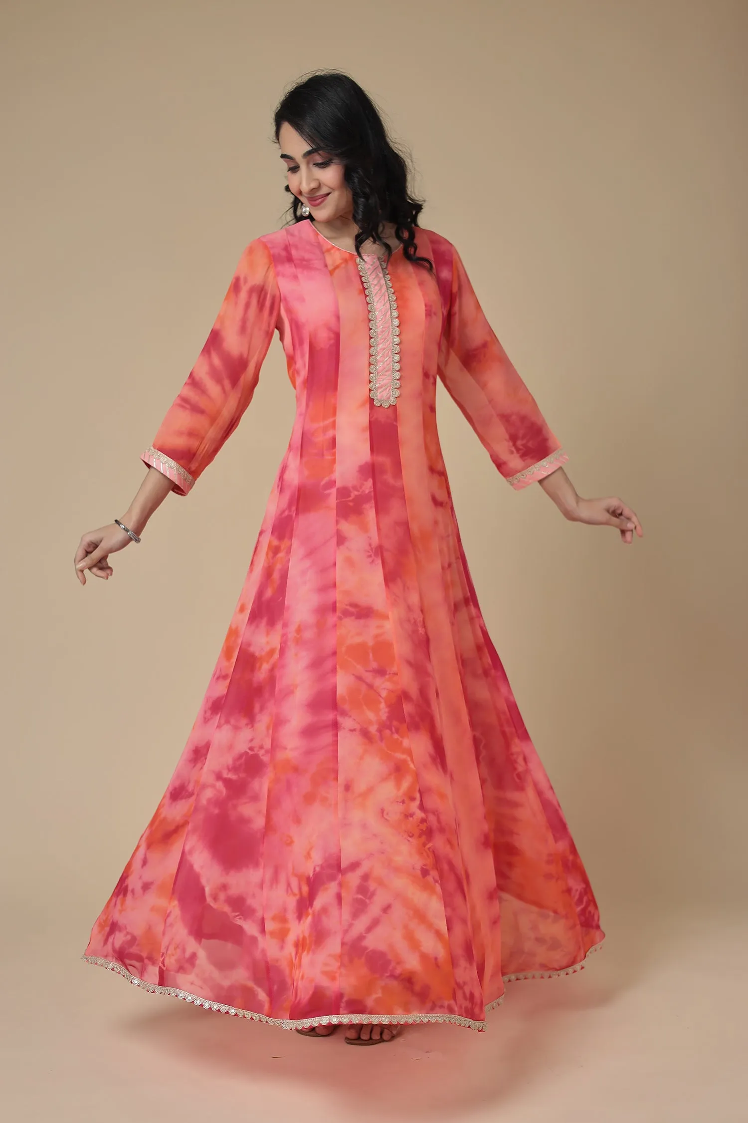 Anarkali Tie & Dye Georgette Suit with Embroidered work