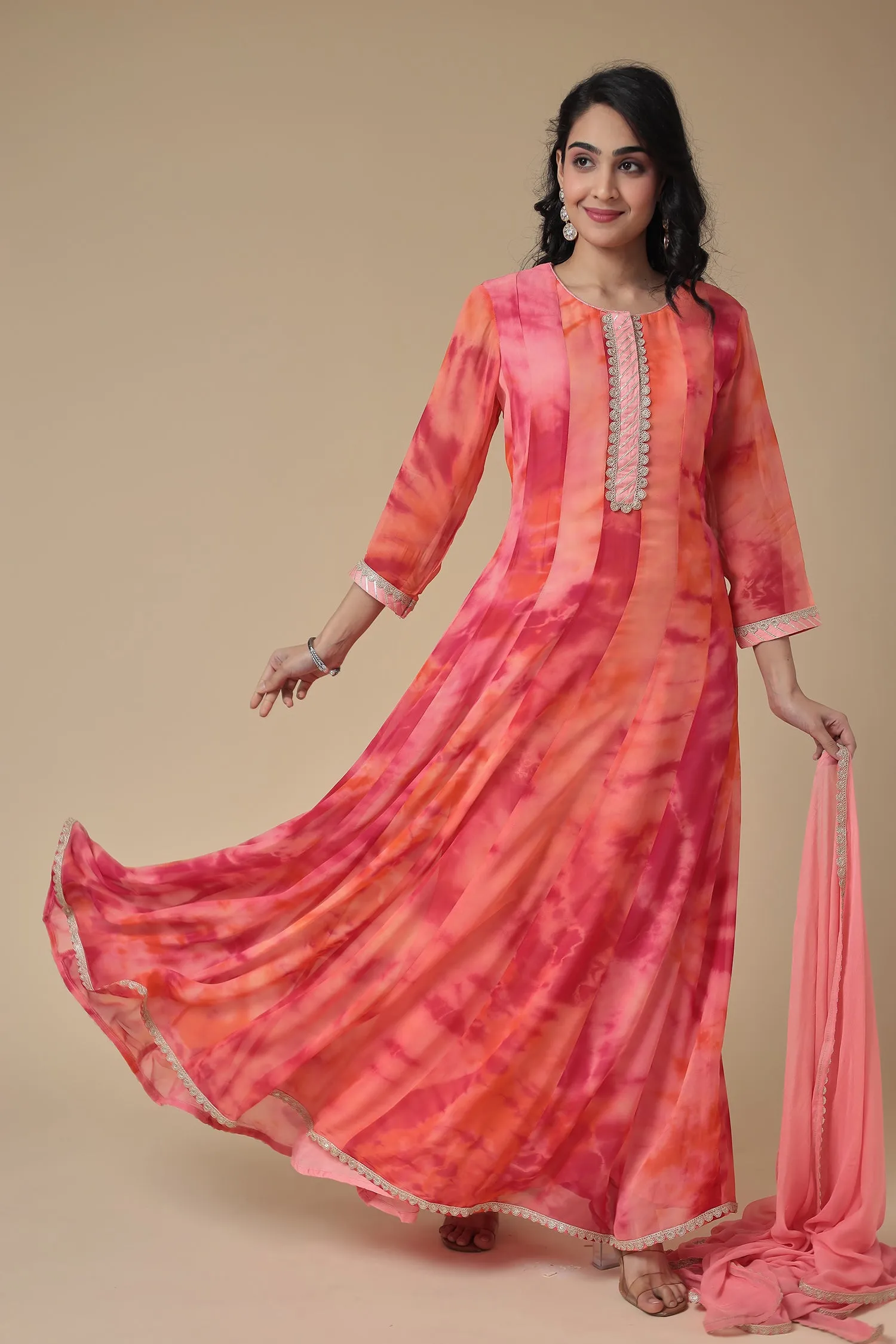 Anarkali Tie & Dye Georgette Suit with Embroidered work