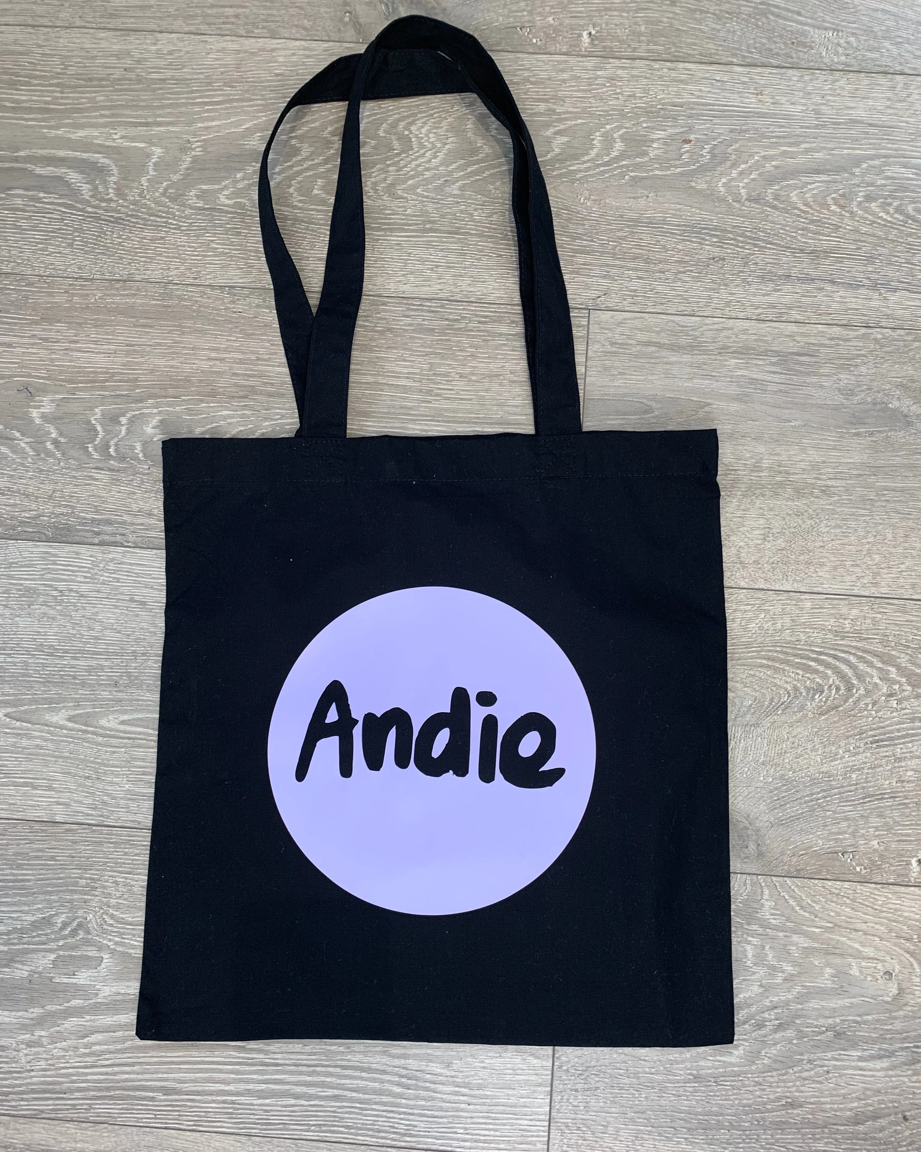 ANDIE Black and Lilac Logo Tote Bag