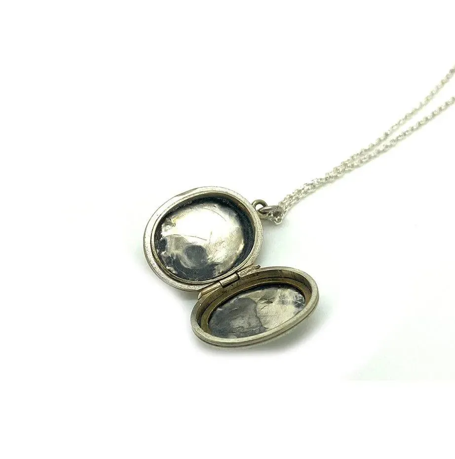 Antique Edwardian Engraved Silver Locket Necklace