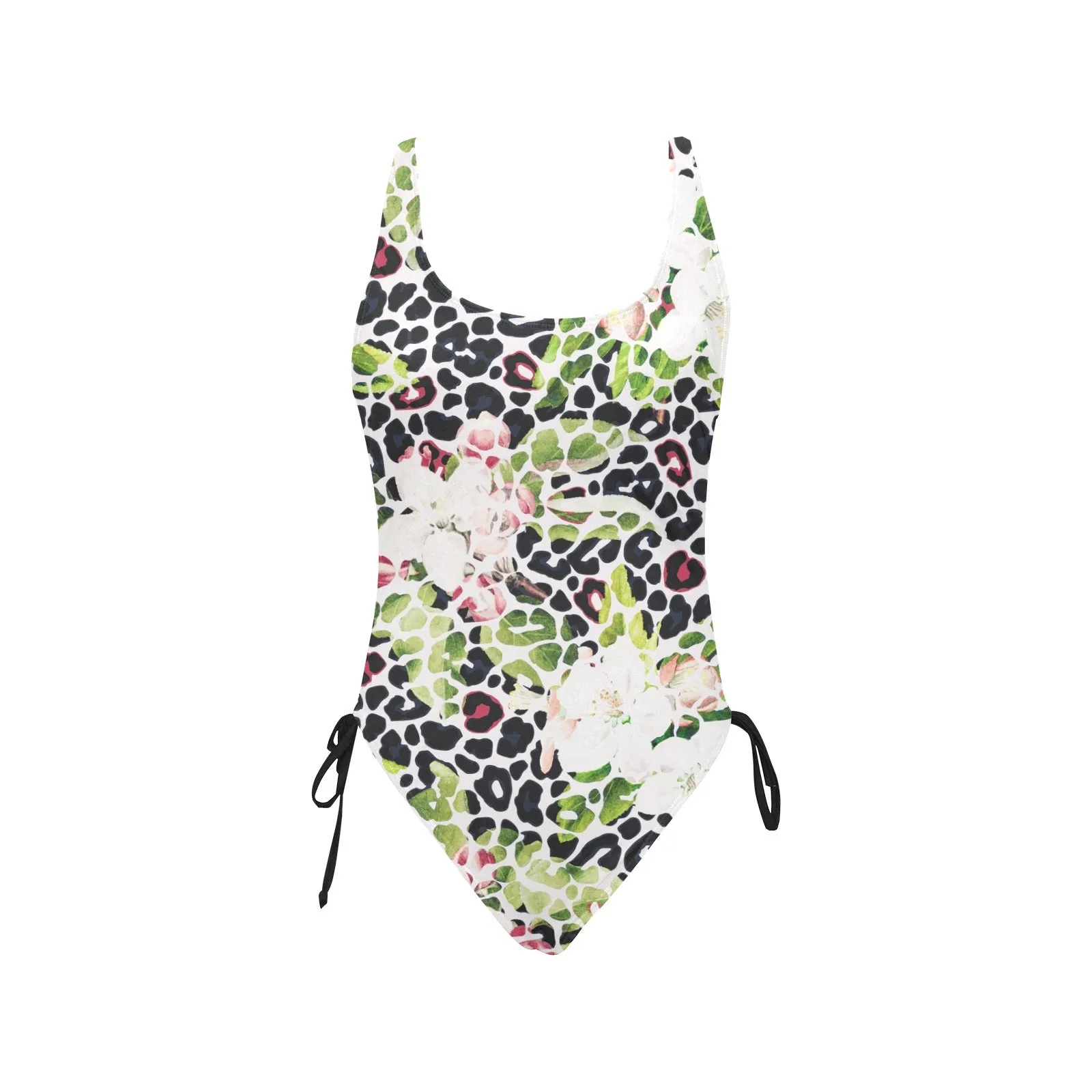 apple blossom leopard print Drawstring Side One-Piece Swimsuit (Model S14)