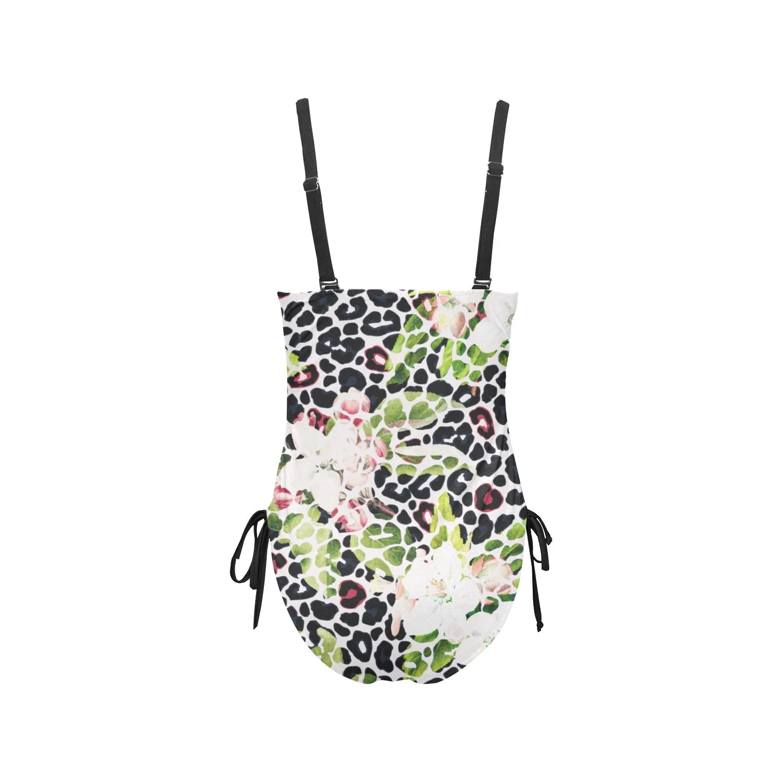 apple blossom leopard print Drawstring Side One-Piece Swimsuit (Model S14)