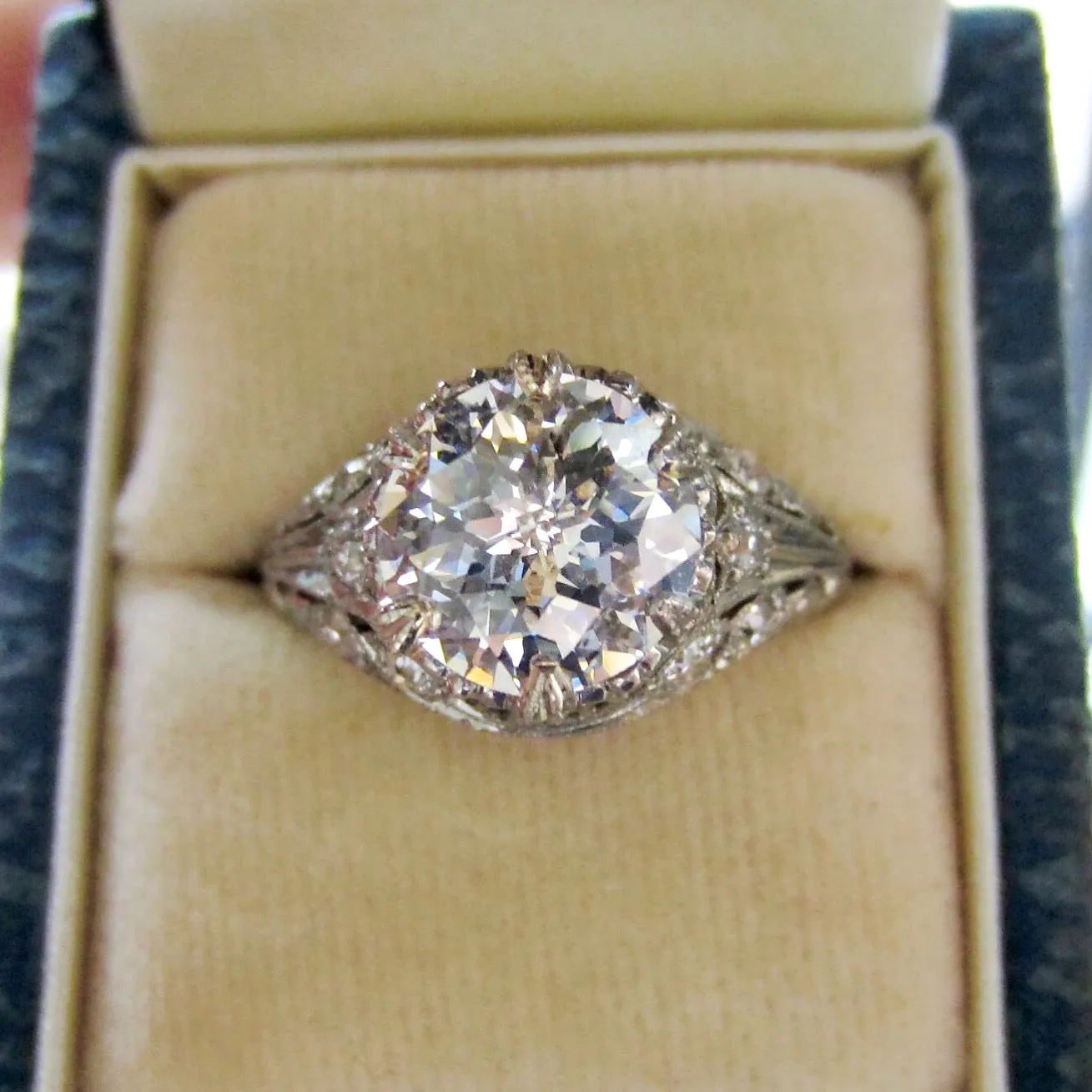 Art Deco Diamond Engagement Ring, Jubilee cut 2.17ct