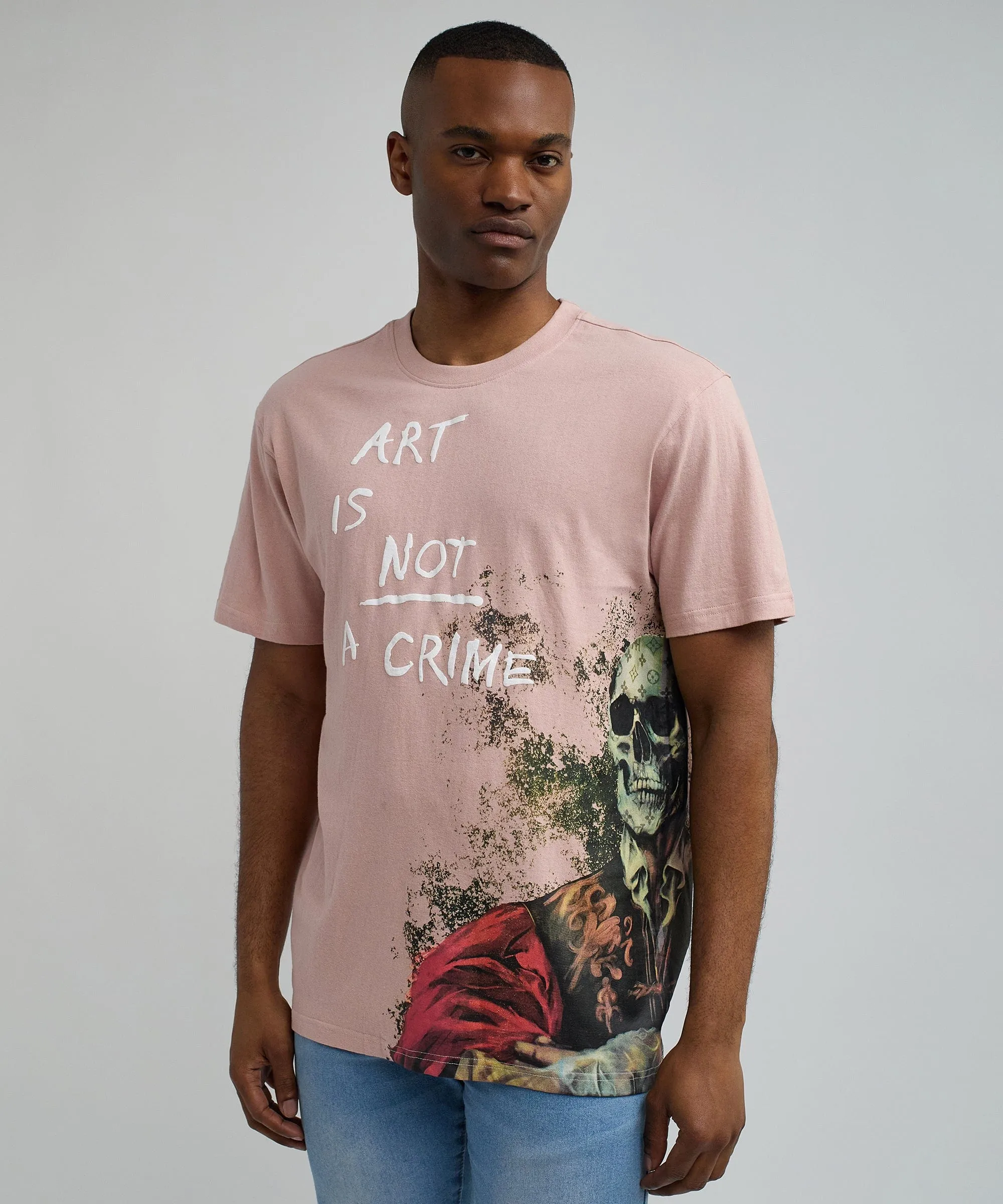 Art Is Not A Crime Oversized Short Sleeve Tee - Pink