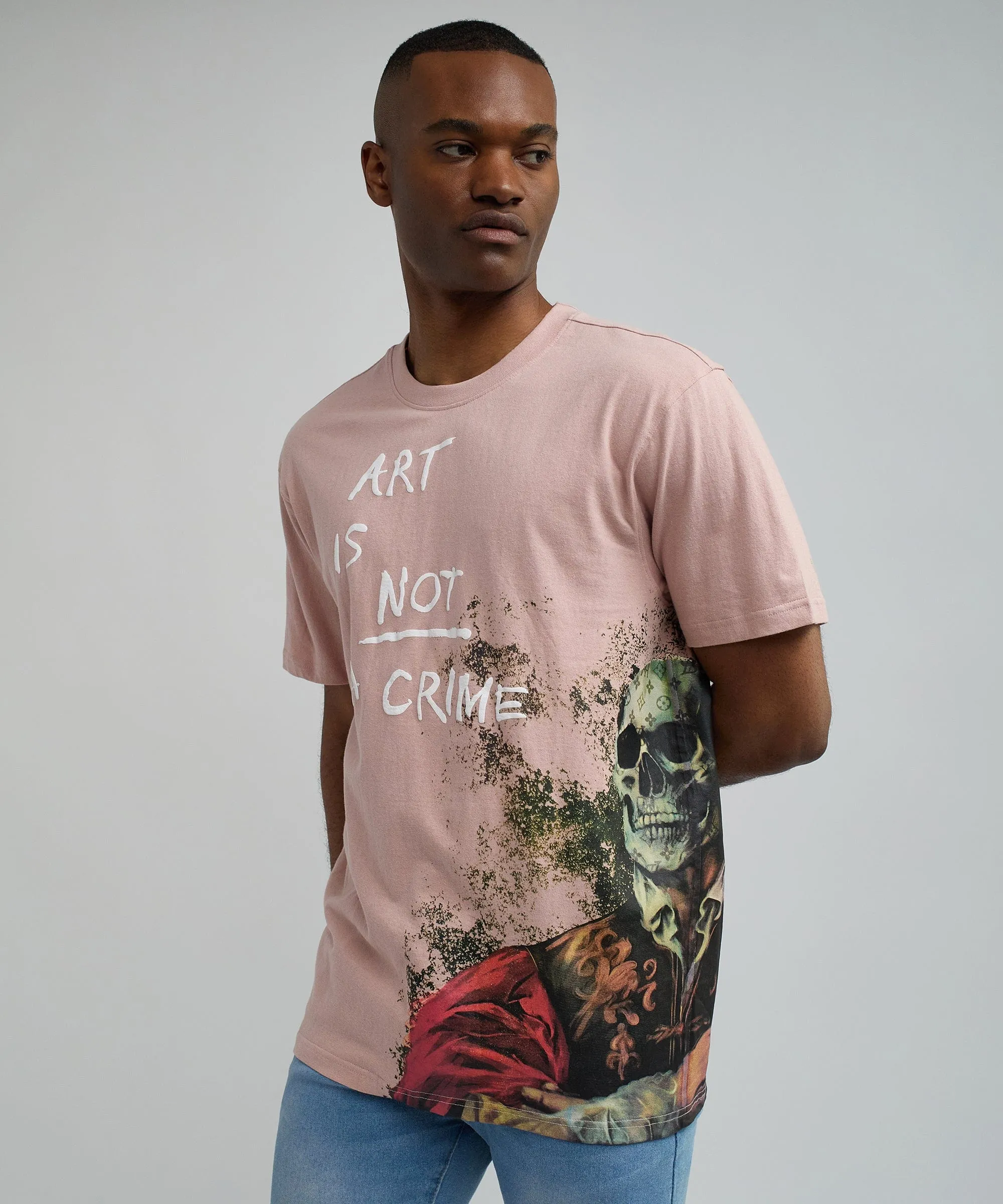 Art Is Not A Crime Oversized Short Sleeve Tee - Pink