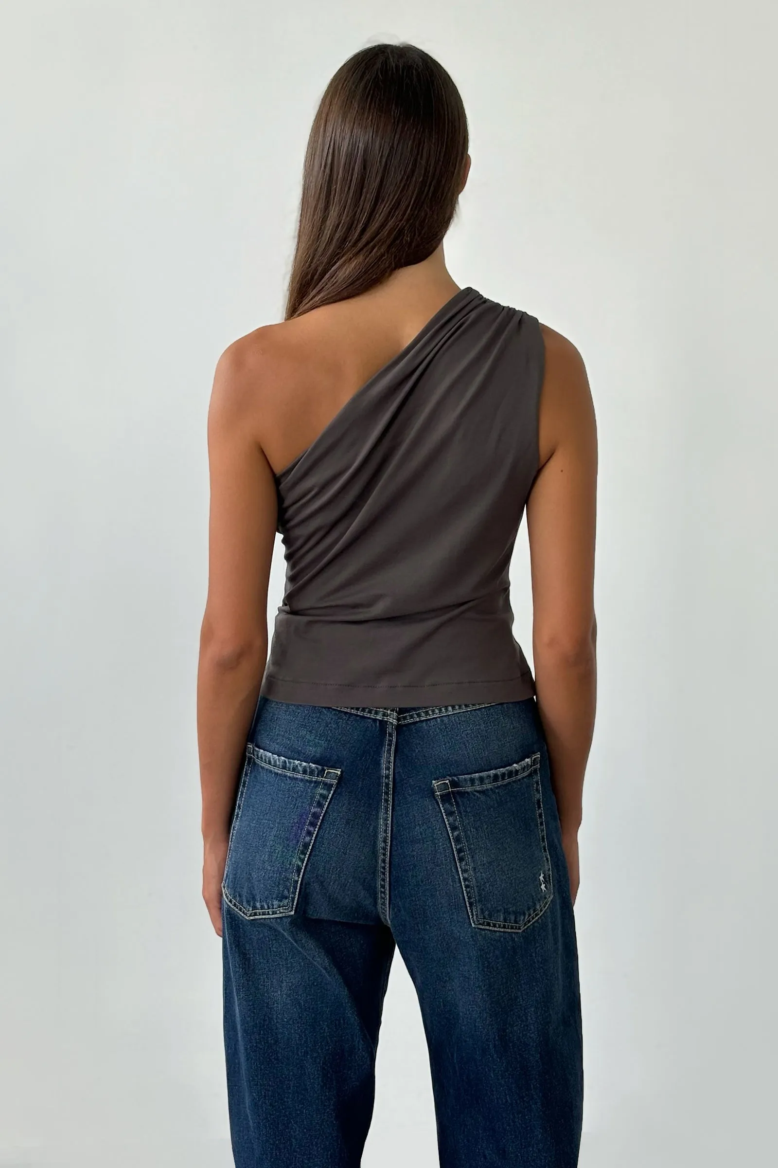 Asymmetric Warp Top in Charcoal