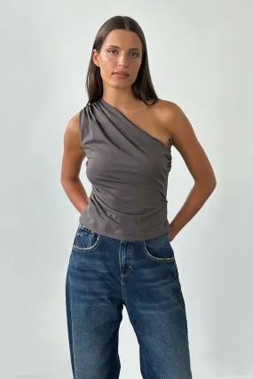 Asymmetric Warp Top in Charcoal