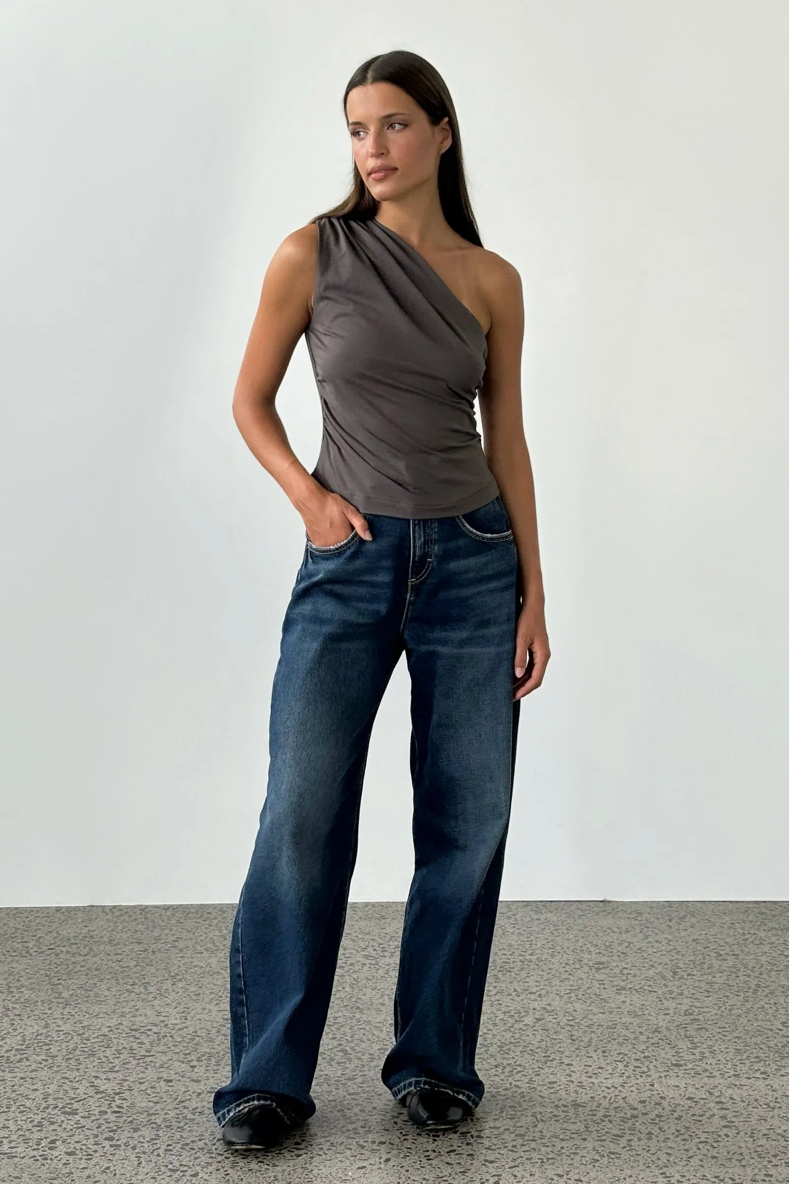 Asymmetric Warp Top in Charcoal