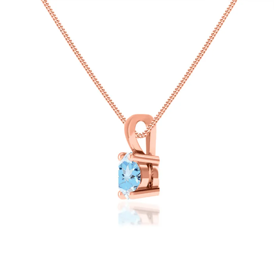 AURORA - Round Aqua Spinel 18k Rose Gold Solitaire Pendant