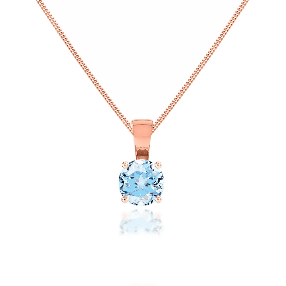 AURORA - Round Aqua Spinel 18k Rose Gold Solitaire Pendant