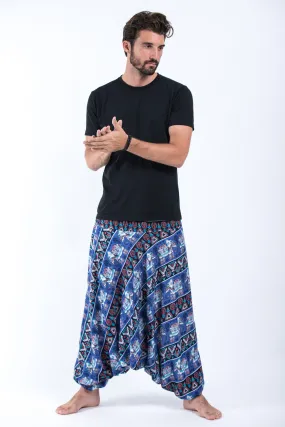 Aztec Elephant Drop Crotch Men's Elephant Pants in Blue