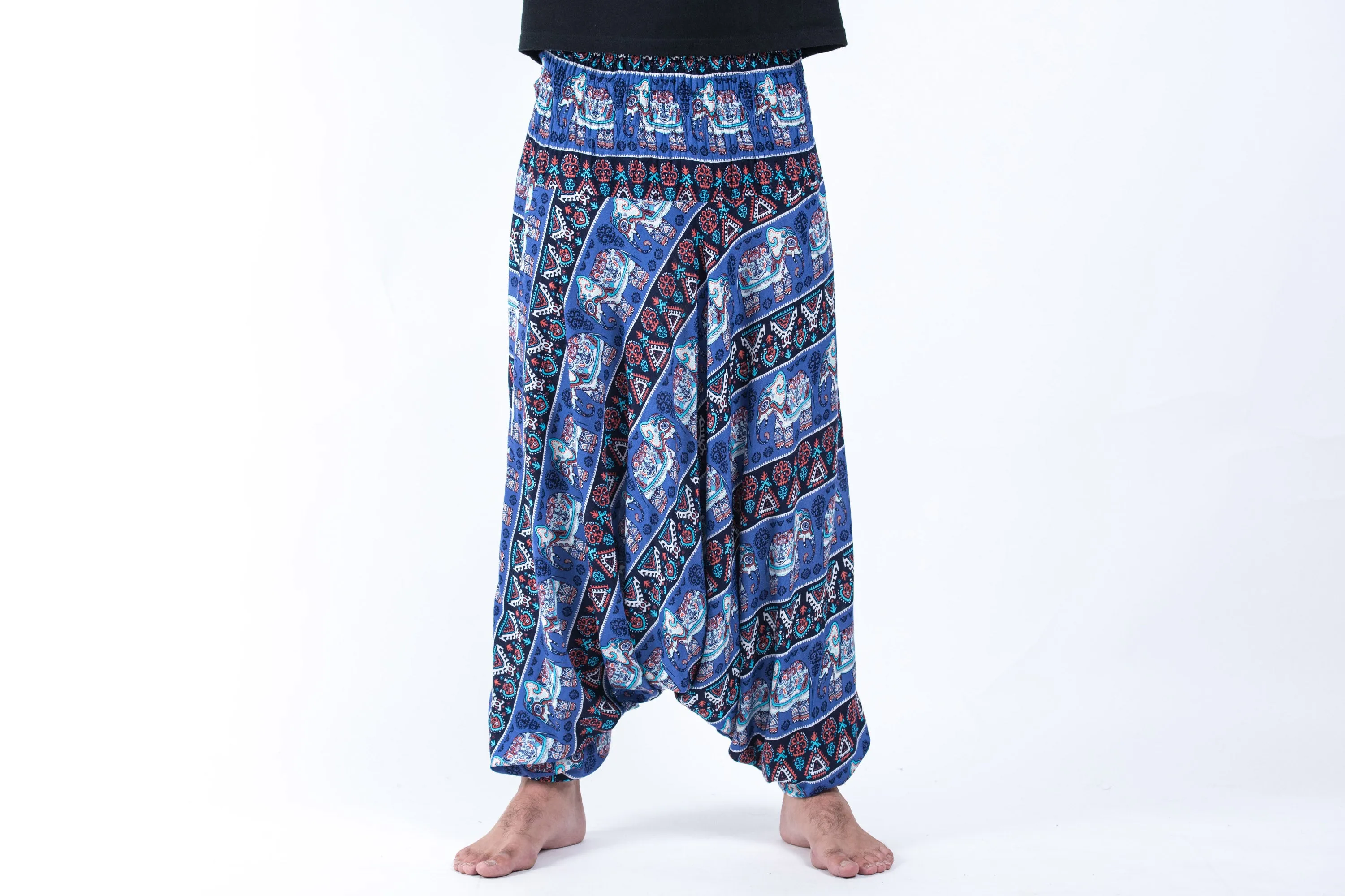 Aztec Elephant Drop Crotch Men's Elephant Pants in Blue