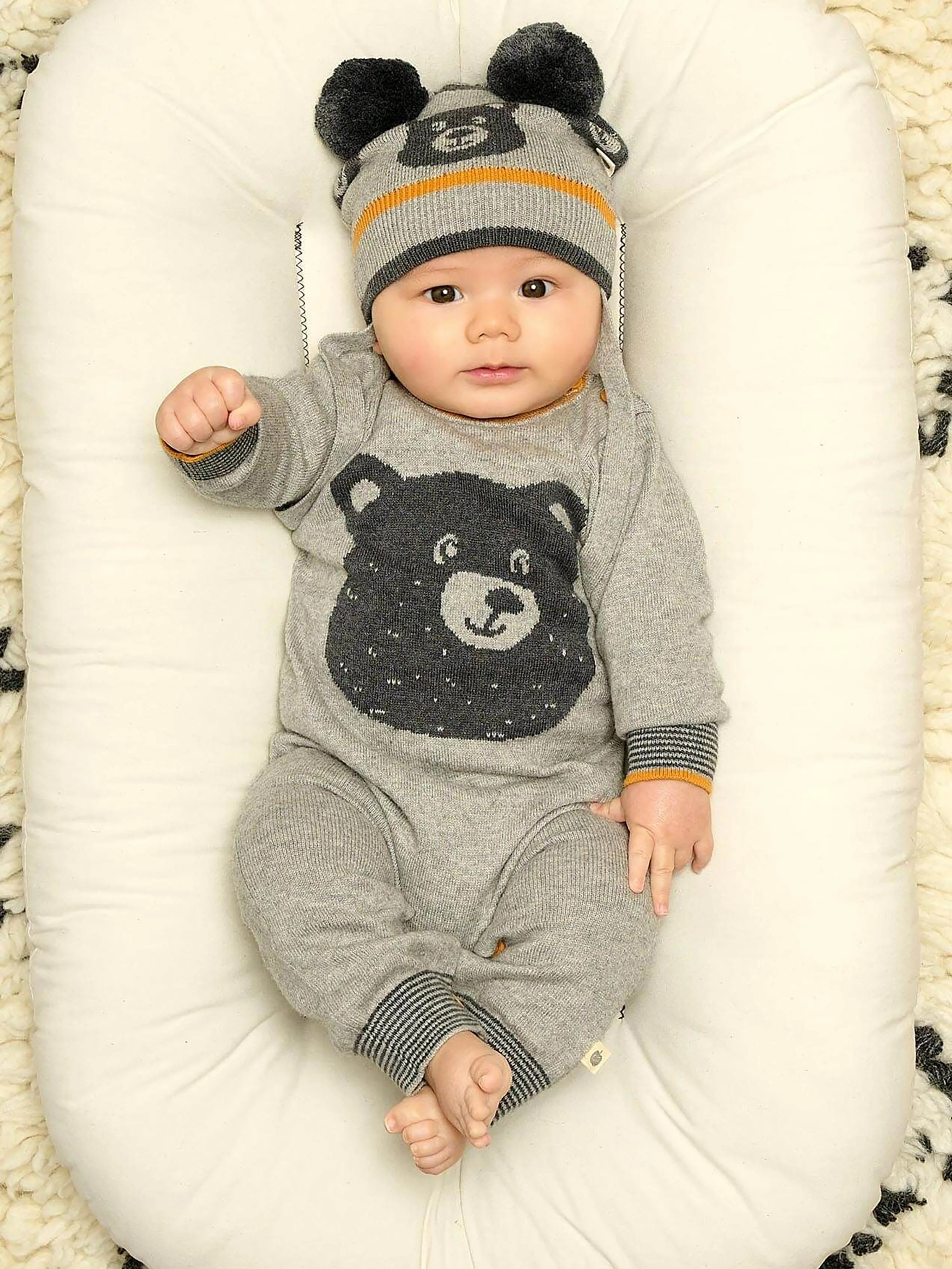 Baby Bear Cashmere Knit Romper in Grey