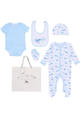 Baby Boy 5 Piece Multi Print Layette Set - Blue