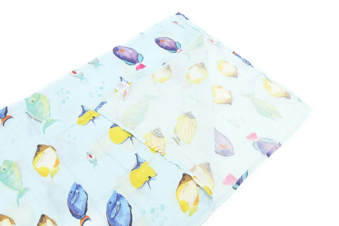 Baby Muslin Swaddle Fish ʻOhana Blue