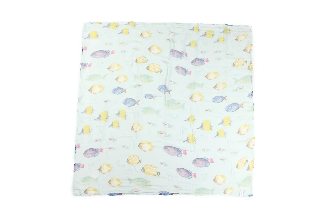 Baby Muslin Swaddle Fish ʻOhana Blue