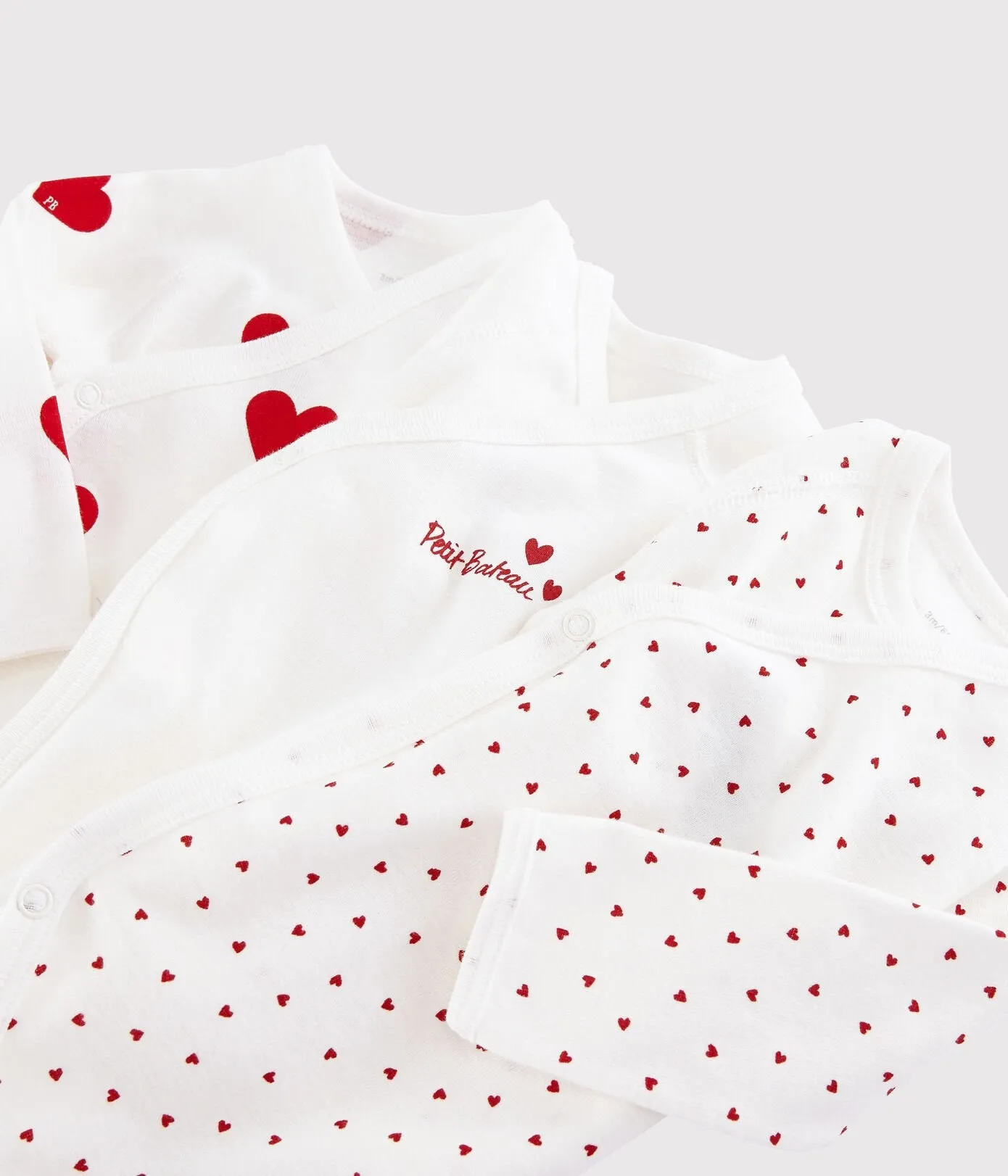 Baby Onesie Petit Bateau 3-Pack Kimono - Hearts