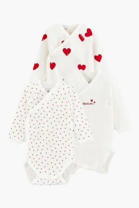 Baby Onesie Petit Bateau 3-Pack Kimono - Hearts